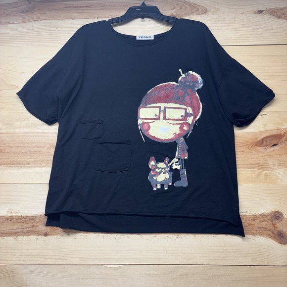 Tops - Yesno Shirt Womens‎ Large Cartoon Girl Dog Graphic Pockets Casual Tee